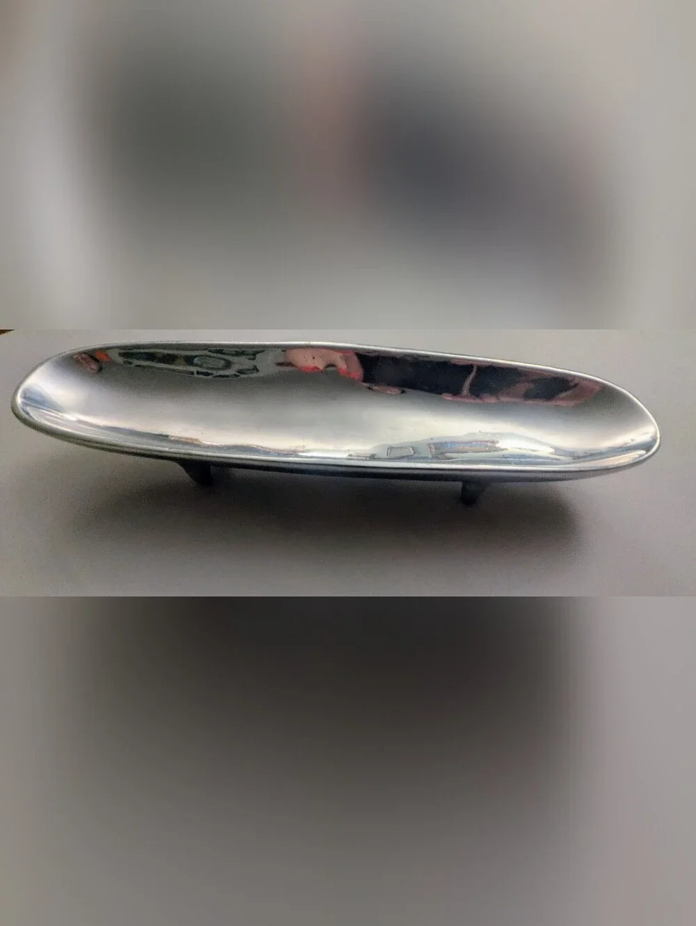 Silver Tone Metal Footed Serving Boat Tray 12.5